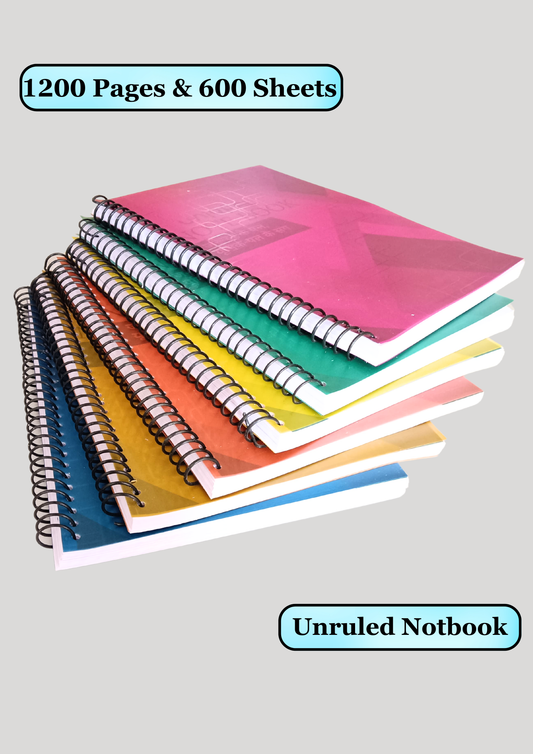 A4 Size Plain Spiral Notebook - Unleash Your Creativity with 200 Pages of Blank Paper, pack of 6