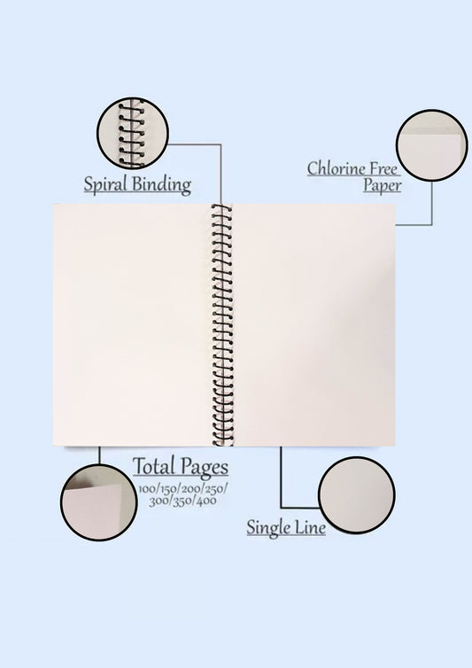 Durable A4 Plain set of 8 Notebook with Spiral Binding , 120 pages per notebook - Perfect for Writing, Drawing, and More